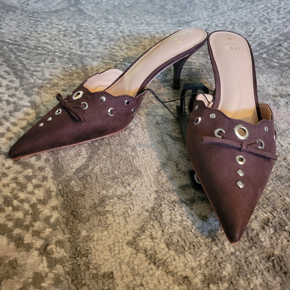 NWT Time and Tru Women's Studded Kitten Heel Mules In Brown Size 10 - Picture 4 of 12